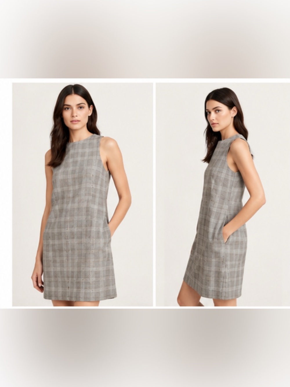 Sleeveless Plaid Shift Dress in Gray